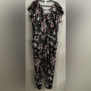 Cuddl Duds Jumpsuit LP Black Palms NEVER WORN
